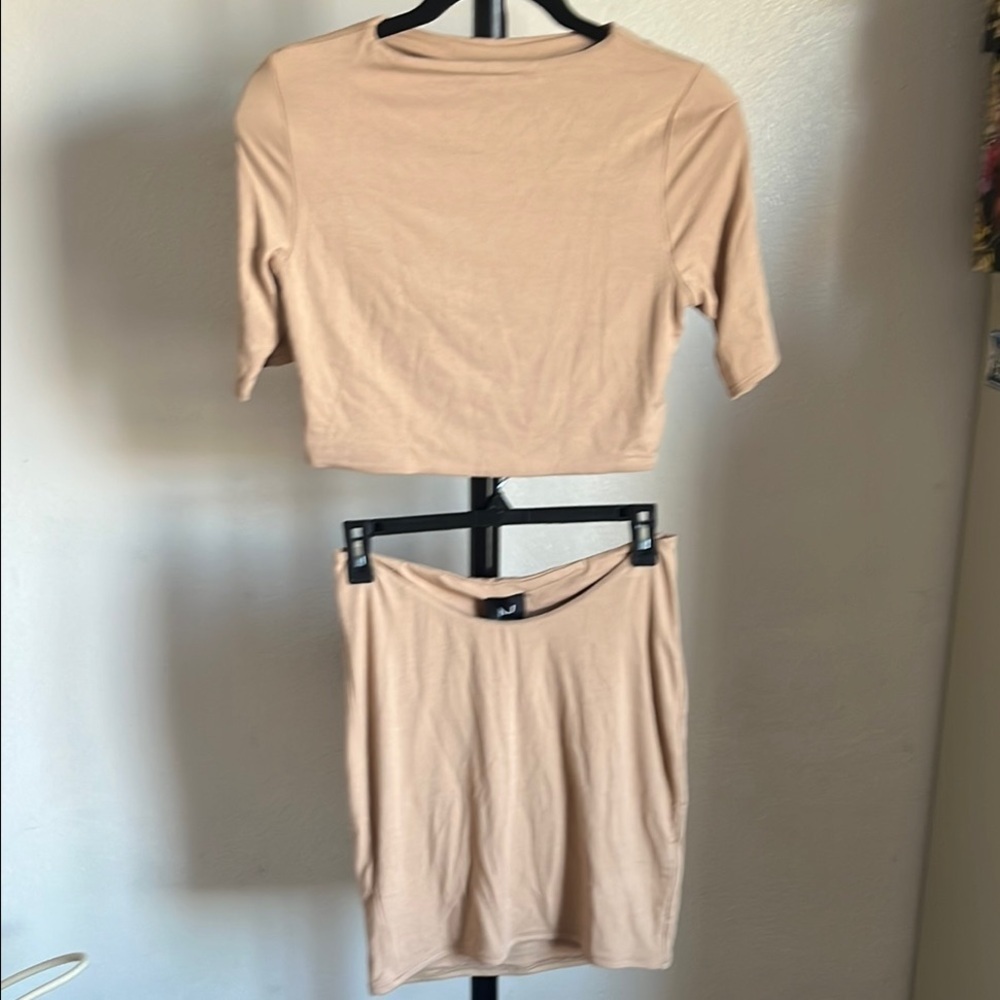 Naked Wardrobe Tan Mini Pencil Skirt Set Casual Almond NWT